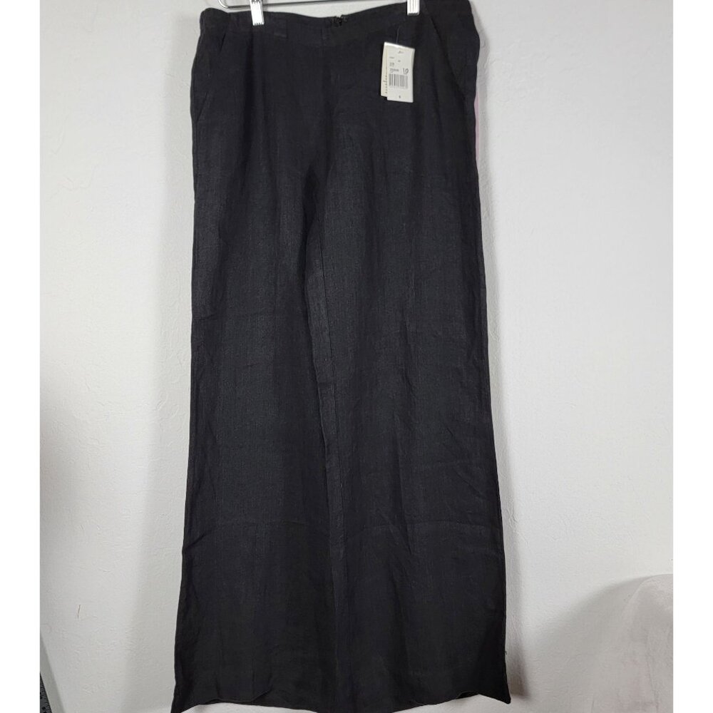 CAbi Womens Vintage Washed Linen Wide-Leg Pants Size 10 Charcoal Gray 335 New